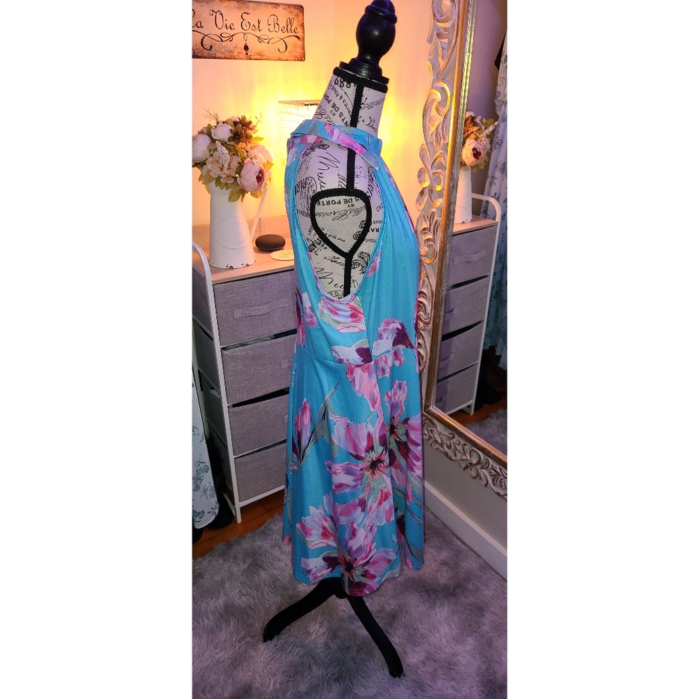 Paisley Blue Floral Halter Top Dress - Picture 2 of 5